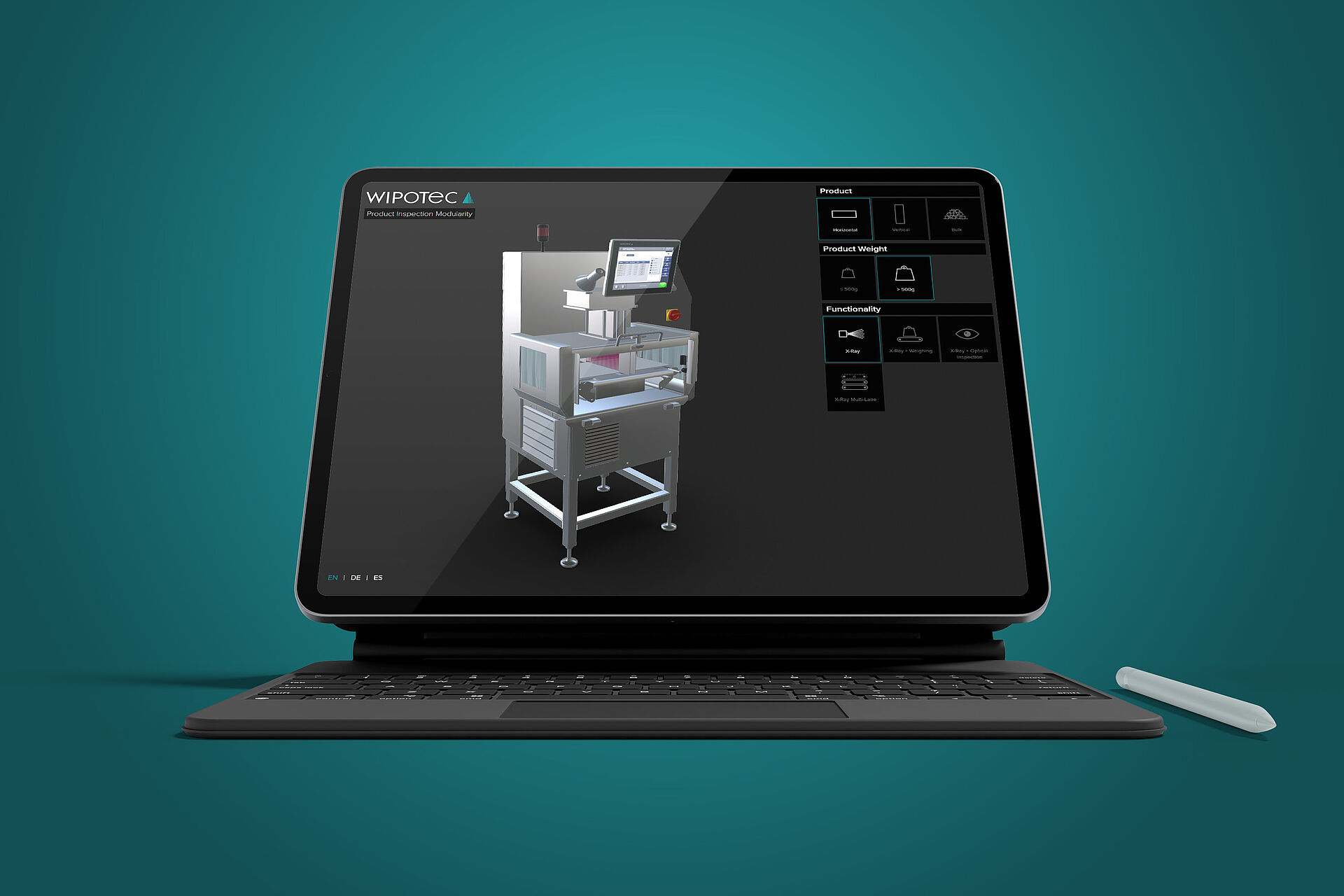 Mockup mit Screenshot vom Projekt "X-Ray Modularity 3D-Konfigurator" für Wipotec