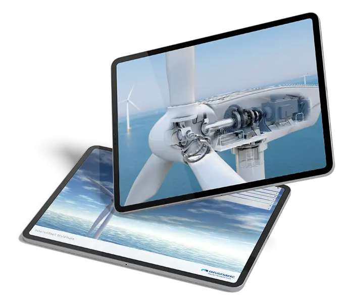 Montage von zwei Tablets mit Screenshots eines pixellab. Projekts für Freudenberg